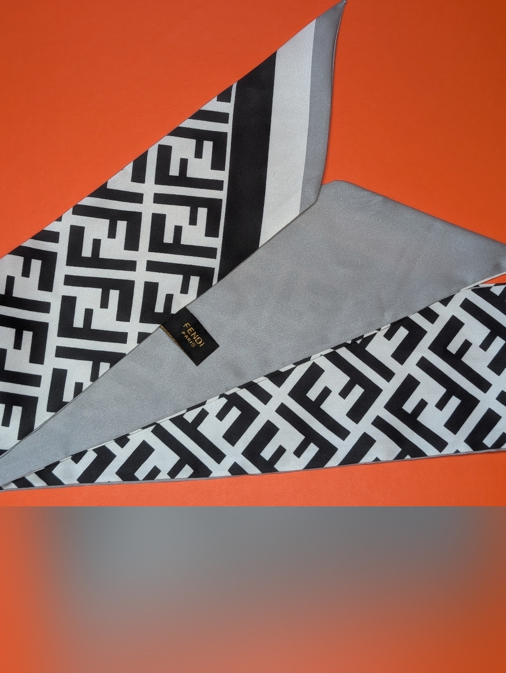 Black & White Silk Twilly Scarf Designer Style, Skinny Scarf Fendi Monogram